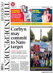 The Independent on Sunday () Newspaper Front Page for 18 October 2015
