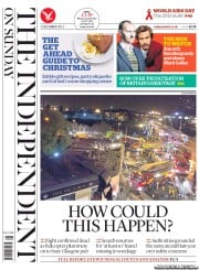 The Independent on Sunday () Newspaper Front Page for 1 December 2013