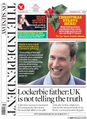 The Independent on Sunday () Newspaper Front Page for 22 December 2013