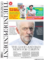 The Independent on Sunday () Newspaper Front Page for 25 October 2015