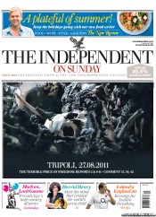 The Independent on Sunday () Newspaper Front Page for 28 August 2011
