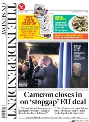 The Independent on Sunday () Newspaper Front Page for 31 January 2016