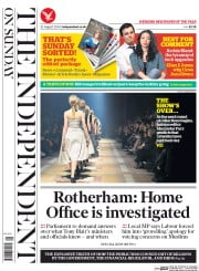 The Independent on Sunday () Newspaper Front Page for 31 August 2014