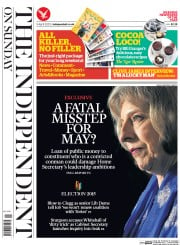 The Independent on Sunday () Newspaper Front Page for 5 April 2015