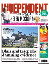 The Independent on Sunday () Newspaper Front Page for 7 April 2013