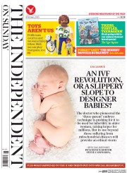 The Independent on Sunday () Newspaper Front Page for 8 February 2015