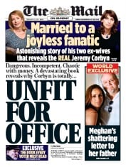 The Mail on Sunday () Newspaper Front Page for 10 February 2019