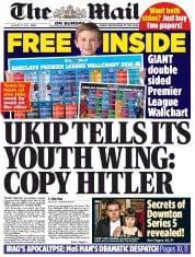 The Mail on Sunday () Newspaper Front Page for 10 August 2014