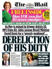 The Mail on Sunday () Newspaper Front Page for 12 March 2017