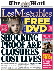 The Mail on Sunday () Newspaper Front Page for 12 May 2013