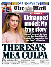 The Mail on Sunday () Newspaper Front Page for 13 August 2017
