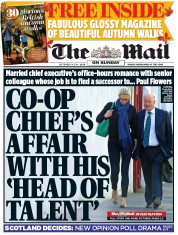 The Mail on Sunday () Newspaper Front Page for 14 September 2014