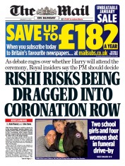 The Mail on Sunday () Newspaper Front Page for 15 January 2023