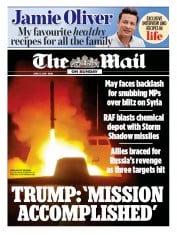The Mail on Sunday () Newspaper Front Page for 15 April 2018