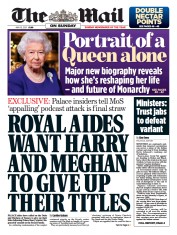 The Mail on Sunday () Newspaper Front Page for 16 May 2021