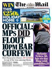 The Mail on Sunday () Newspaper Front Page for 18 October 2020