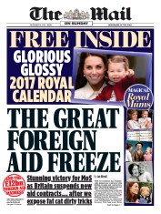 The Mail on Sunday () Newspaper Front Page for 18 December 2016