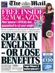 The Mail on Sunday () Newspaper Front Page for 19 January 2014