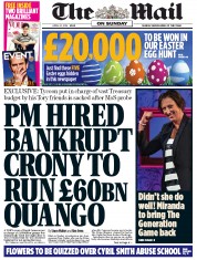 The Mail on Sunday () Newspaper Front Page for 20 April 2014