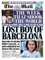 The Mail on Sunday () Newspaper Front Page for 20 August 2017