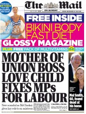 The Mail on Sunday () Newspaper Front Page for 21 July 2013