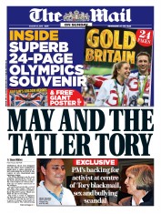 The Mail on Sunday () Newspaper Front Page for 21 August 2016