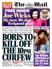 The Mail on Sunday () Newspaper Front Page for 22 November 2020