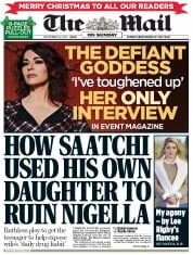 The Mail on Sunday () Newspaper Front Page for 22 December 2013