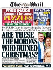 The Mail on Sunday () Newspaper Front Page for 23 December 2018