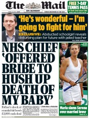 The Mail on Sunday () Newspaper Front Page for 23 June 2013