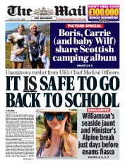 The Mail on Sunday () Newspaper Front Page for 23 August 2020