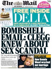 The Mail on Sunday () Newspaper Front Page for 24 February 2013