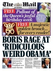 The Mail on Sunday () Newspaper Front Page for 24 April 2016