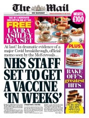 The Mail on Sunday () Newspaper Front Page for 25 October 2020