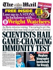 The Mail on Sunday () Newspaper Front Page for 26 April 2020