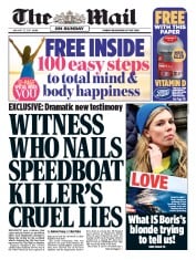 The Mail on Sunday () Newspaper Front Page for 27 January 2019