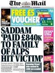 The Mail on Sunday () Newspaper Front Page for 28 October 2012