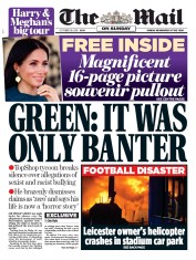 The Mail on Sunday () Newspaper Front Page for 28 October 2018