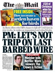 The Mail on Sunday () Newspaper Front Page for 29 November 2020
