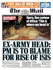 The Mail on Sunday () Newspaper Front Page for 30 August 2015