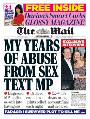 The Mail on Sunday () Newspaper Front Page for 3 January 2016