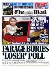 The Mail on Sunday () Newspaper Front Page for 5 April 2015