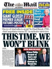 The Mail on Sunday () Newspaper Front Page for 6 September 2020
