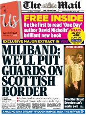 The Mail on Sunday () Newspaper Front Page for 7 September 2014