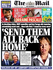 The Mail on Sunday () Newspaper Front Page for 8 December 2013