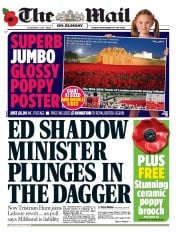 The Mail on Sunday () Newspaper Front Page for 9 November 2014