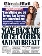 The Mail on Sunday () Newspaper Front Page for 9 December 2018