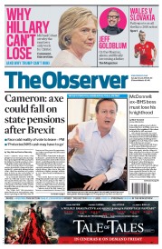 The Observer () Newspaper Front Page for 12 June 2016
