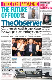 The Observer () Newspaper Front Page for 13 September 2015
