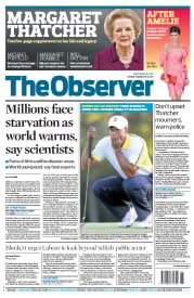 The Observer () Newspaper Front Page for 14 April 2013